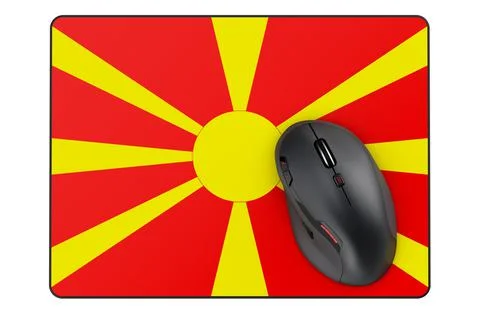 Computer mouse and mouse pad with Macedonian flag, 3D rendering 스톡 일러스트