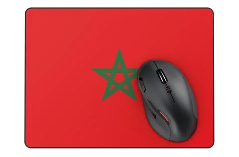Computer mouse and mouse pad with Moroccan flag, 3D rendering Stock Illustration