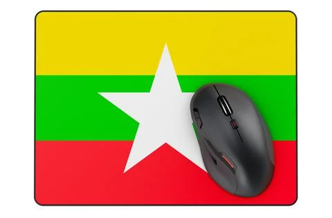 Computer mouse and mouse pad with Myanmar flag, 3D rendering Illustrazione stock