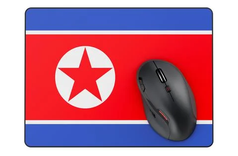 Computer mouse and mouse pad with North Korean flag, 3D rendering Stock Illustration