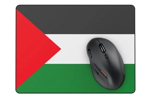 Computer mouse and mouse pad with Palestinian flag, 3D rendering 스톡 일러스트
