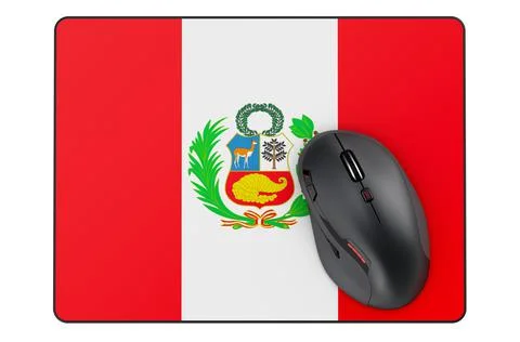 Computer mouse and mouse pad with Peruvian flag, 3D rendering Stock Illustration
