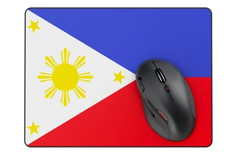 Computer mouse and mouse pad with Philippines flag, 3D rendering Illustrazione stock