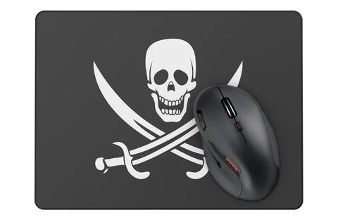Computer mouse and mouse pad with piracy flag, 3D rendering 스톡 일러스트