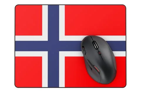 Computer mouse and mouse pad with Norwegian flag, 3D rendering Stock Illustration