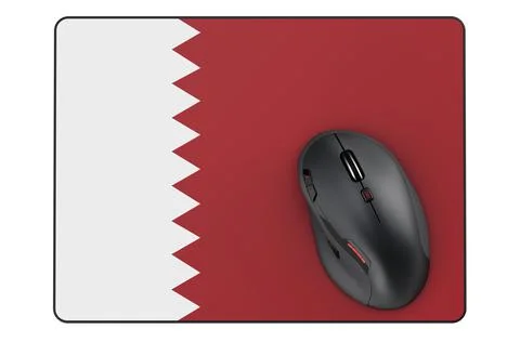 Computer mouse and mouse pad with Qatar flag, 3D rendering Stock Illustration