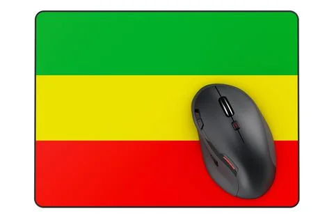 Computer mouse and mouse pad with Rastafarian flag, 3D rendering Stock Illustration