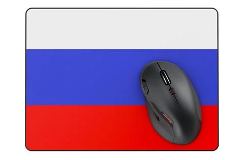 Computer mouse and mouse pad with Russian flag, 3D rendering Stock Illustration
