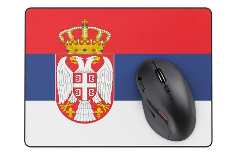Computer mouse and mouse pad with Serbian flag, 3D rendering Illustrazione stock