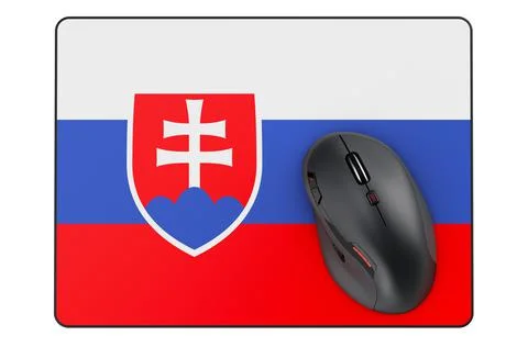 Computer mouse and mouse pad with Slovak flag, 3D rendering Stock Illustration