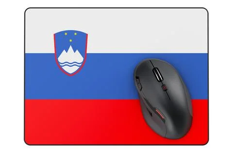 Computer mouse and mouse pad with Slovenian flag, 3D rendering Illustrazione stock