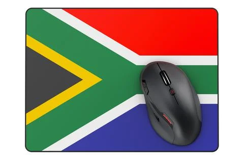 Computer mouse and mouse pad with South African flag, 3D rendering Stock Illustration