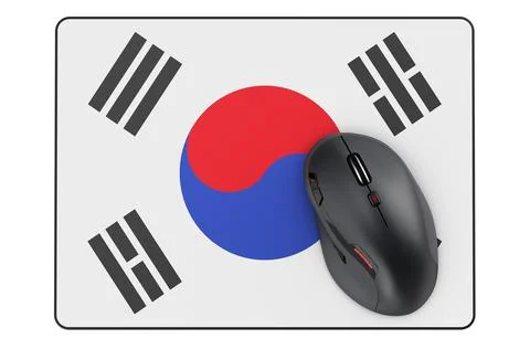 Computer mouse and mouse pad with South Korean flag, 3D rendering Stock Illustration