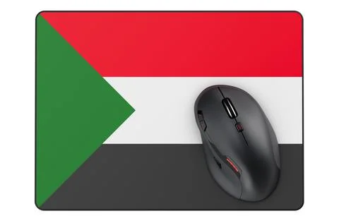 Computer mouse and mouse pad with Sudanese flag, 3D rendering 스톡 일러스트