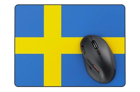 Computer mouse and mouse pad with Swedish flag, 3D rendering 스톡 일러스트