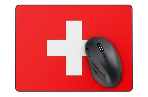 Computer mouse and mouse pad with Swiss flag, 3D rendering 스톡 일러스트