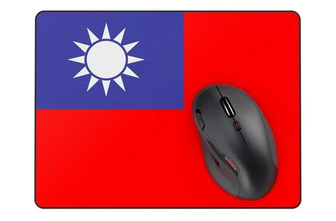 Computer mouse and mouse pad with Taiwanese flag, 3D rendering Illustrazione stock
