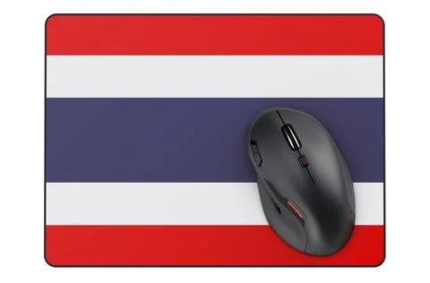 Computer mouse and mouse pad with Thai flag, 3D rendering Stock Illustration