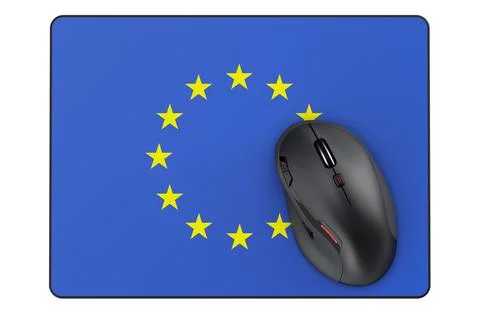 Computer mouse and mouse pad with the European Union flag, 3D rendering 스톡 일러스트