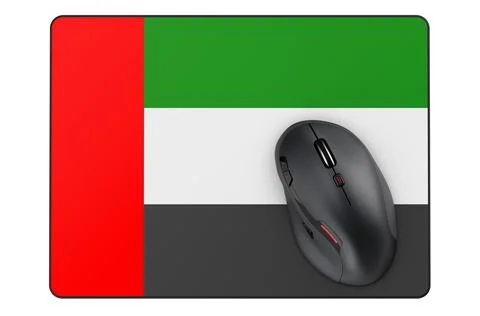 Computer mouse and mouse pad with the UAE flag, 3D rendering Stock Illustration