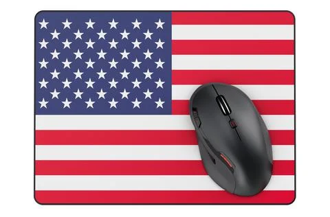 Computer mouse and mouse pad with the United States flag, 3D rendering 스톡 일러스트