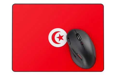 Computer mouse and mouse pad with Tunisian flag, 3D rendering Illustrazione stock