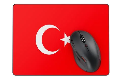 Computer mouse and mouse pad with Turkish flag, 3D rendering Stockillustratie