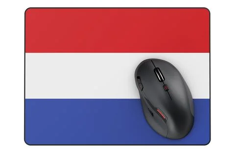Computer mouse and mouse pad with the Netherlands flag, 3D rendering Stock Illustration