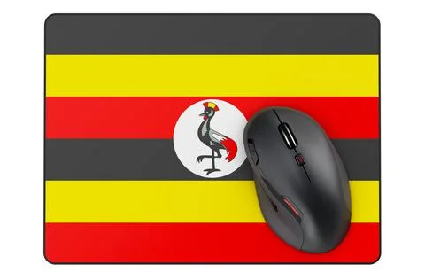 Computer mouse and mouse pad with Ugandan flag, 3D rendering Stock Illustration