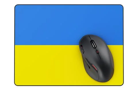Computer mouse and mouse pad with Ukrainian flag, 3D rendering Stock Illustration