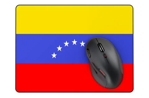 Computer mouse and mouse pad with Venezuelan flag, 3D rendering Stock Illustration