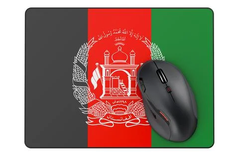 Computer mouse and mouse pad with Afghan flag, 3D rendering Stock Illustration