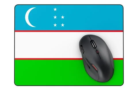 Computer mouse and mouse pad with Uzbek flag, 3D rendering 스톡 일러스트