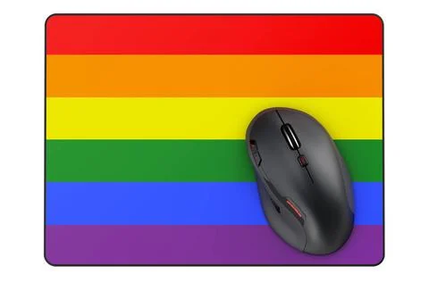 Computer mouse and mouse pad with rainbow LGBT flag, 3D rendering Computer... Stock Photos
