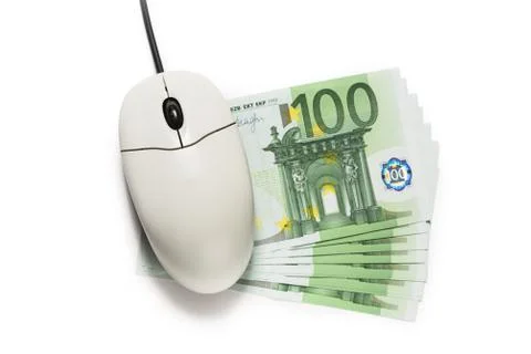 Computer mouse and one hundred euro banknotes Stock Photos