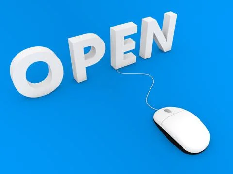 Computer mouse and open on a blue background. Stock Illustration