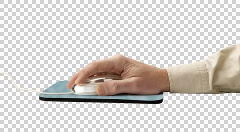 Computer mouse and pad with hand over white (clipping path) Stock Photos