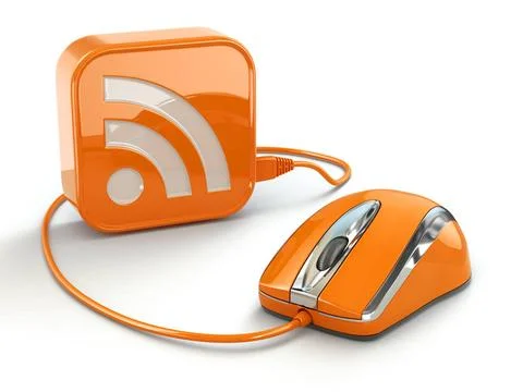 Computer mouse and rss sign. Three-dimensional concept. Computer mouse and... Stock Photos