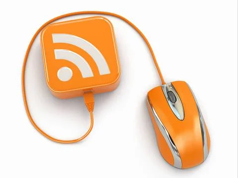 Computer mouse and rss sign. Three-dimensional concept. Computer mouse and... Stock Photos
