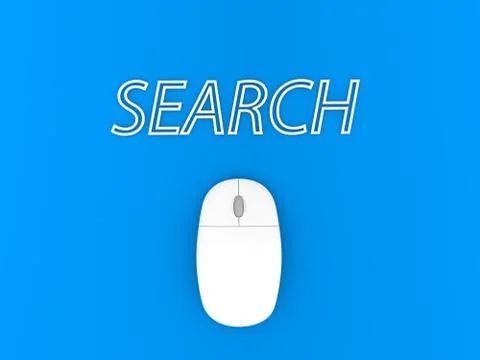Computer mouse and search on a blue background. Stock-Illustration