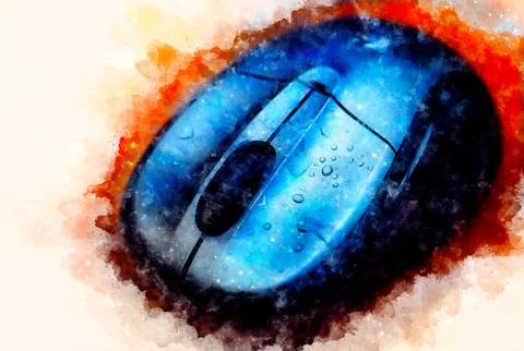 Computer mouse and softly blurred watercolor background. 스톡 일러스트