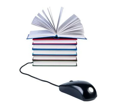 Computer mouse and stack of books isolated on white background. Computer m... 写真素材