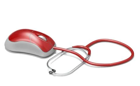 Computer mouse and stethoscope on white background Illustrazione stock