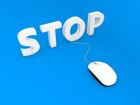 Computer mouse and stop on blue background. Stock Illustration