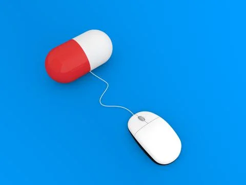 Computer mouse and tablet buying drugs online. Stock Illustration