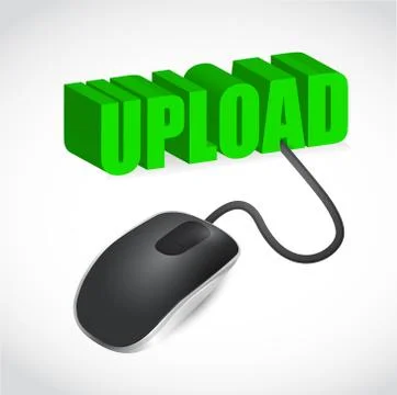 Computer mouse and upload word illustration design over white Stock Illustration