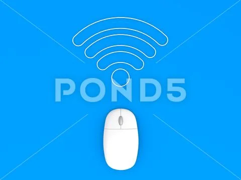 Computer mouse and wi-fi on a blue background. Illustration #113689448