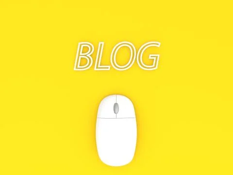 Computer mouse and the word blog on a yellow background. Stock Illustration