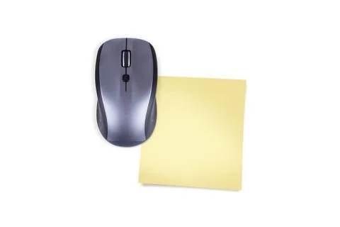 Computer Mouse and Yellow Sticky Note Paper with Copy Space Stock Photos