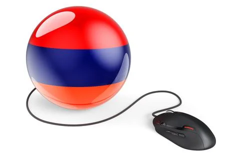 Computer mouse with Armenian flag. Internet network in Armenia concept. 3D re Stock Illustration